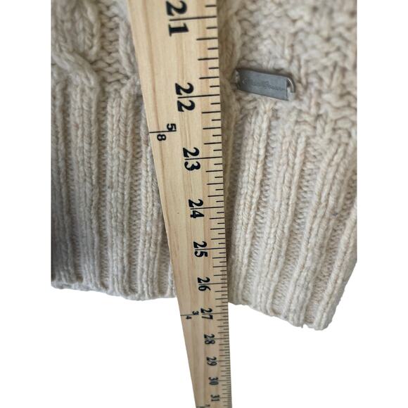 Eddie Bauer Small Lambs Wool Knit Button Up Fisherman Knit Cardigan Sweater Twee - Picture 8 of 8